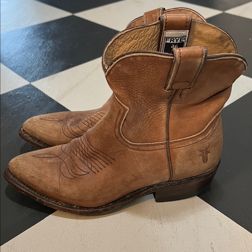 Frye Women’s 6.5 B Shirt Brown Leather Cowgirl Boots - Picture 2 of 5